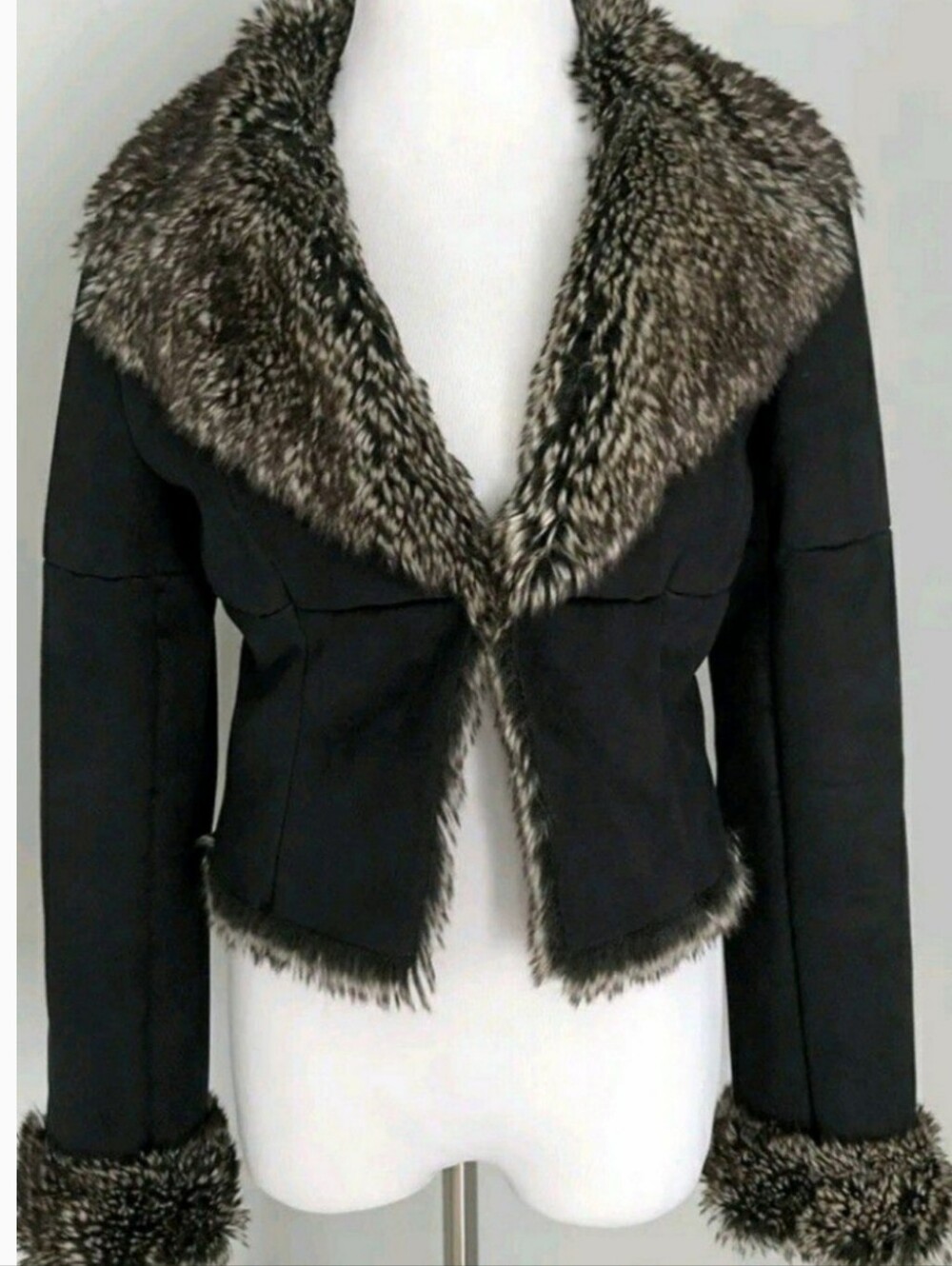 Express Faux Suede Fur Cropped Jacket Black Boho Y2K Size 8